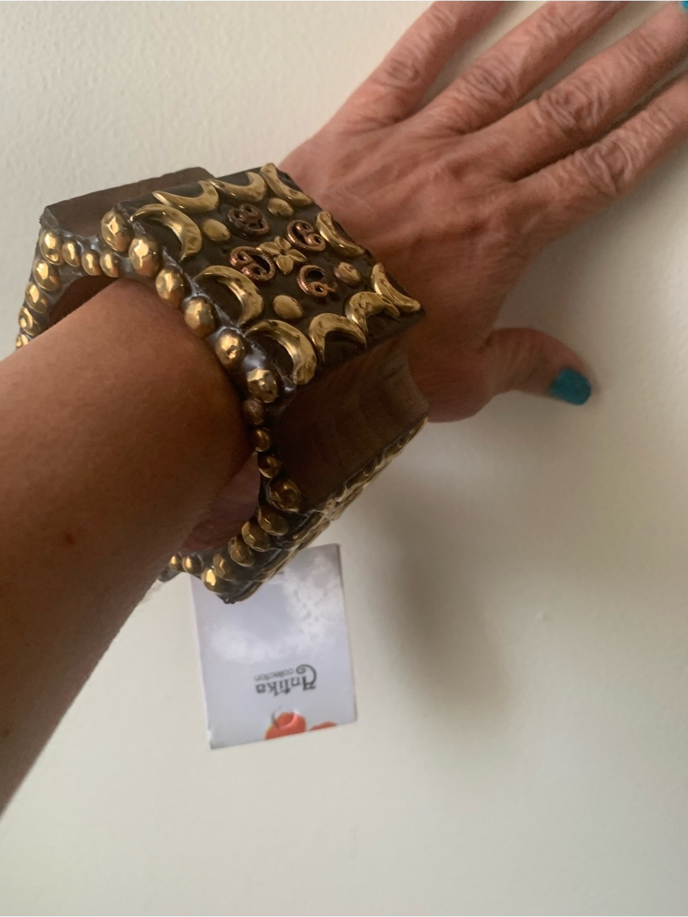 Gold-Tone Studded Cutout Cuff Bracelet